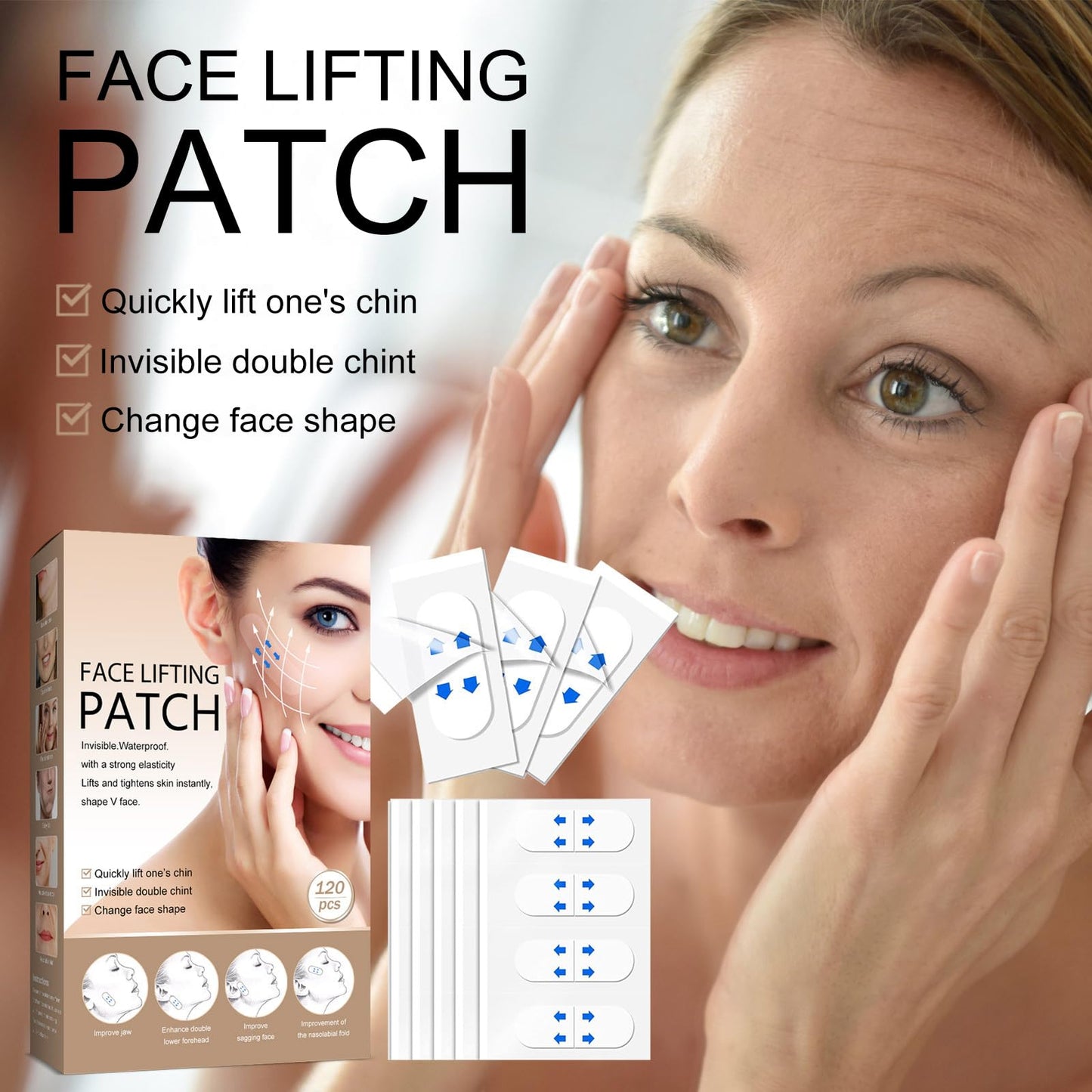 120PCS Face lift Tape for Face Invisible, Instant Face Lift and Shape V Face, Face Lift Tape for Double Chin Lifting Saggy Skin, Face Lifter Tape Invisible Tool Waterproof Thin