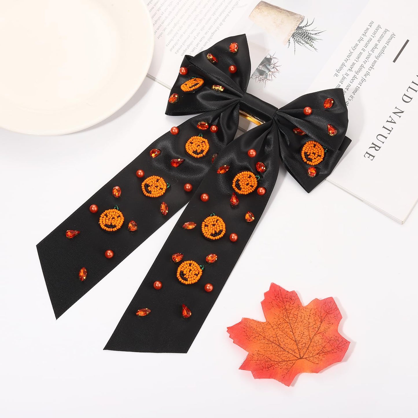 Halloween Hair Bows Accessories for Women Spooky Halloween Hair Clips Candy Corn Boo Pumpkin Ghost Hair Bows Large Orange Black Hair Ribbons Barrettes Halloween Outfits Costume Gifts (Pattern Q)