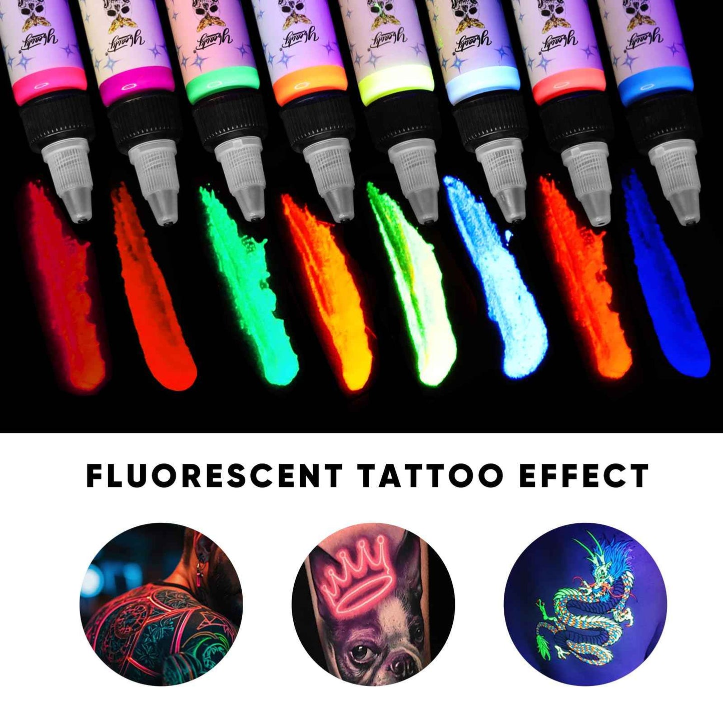 Tattoo Ink Set - Tattoo Inks Pigment Kit, 8 Color 1/2oz 15ml/Bottle Professional Tattoo Fluorescent Ink & Tattoo Equipment for Halloween Supplies (1/2 oz(15ml), 8Color)
