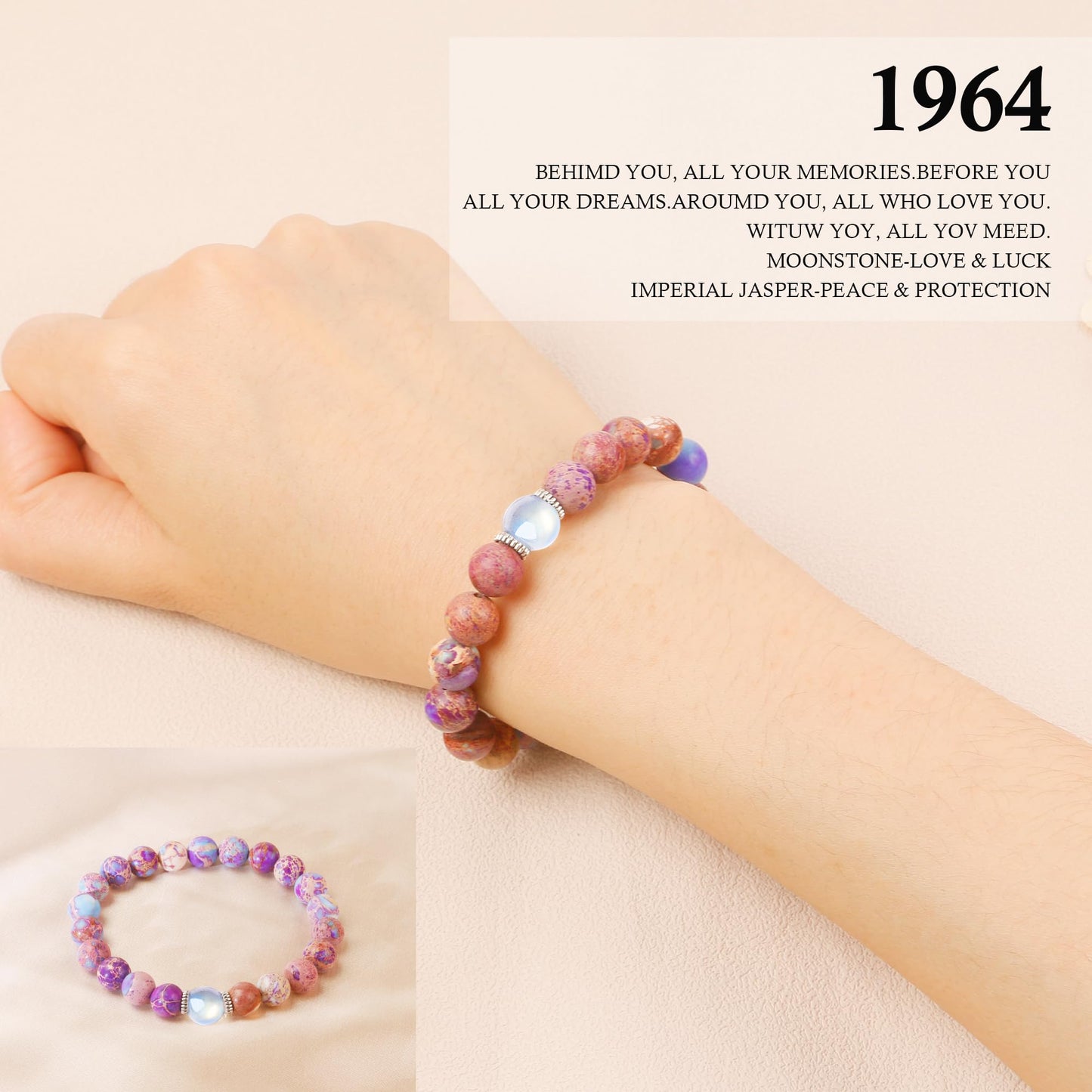 Sereney 60th Birthday Gifts for Women, Natural Stone Bracelet as Gifts for 60 Year Old Women, Moonstone Bracelet for 1964 Women as 60th Birthday Gifts Idea for Mom Sister Grandma Friend Birthday Gifts