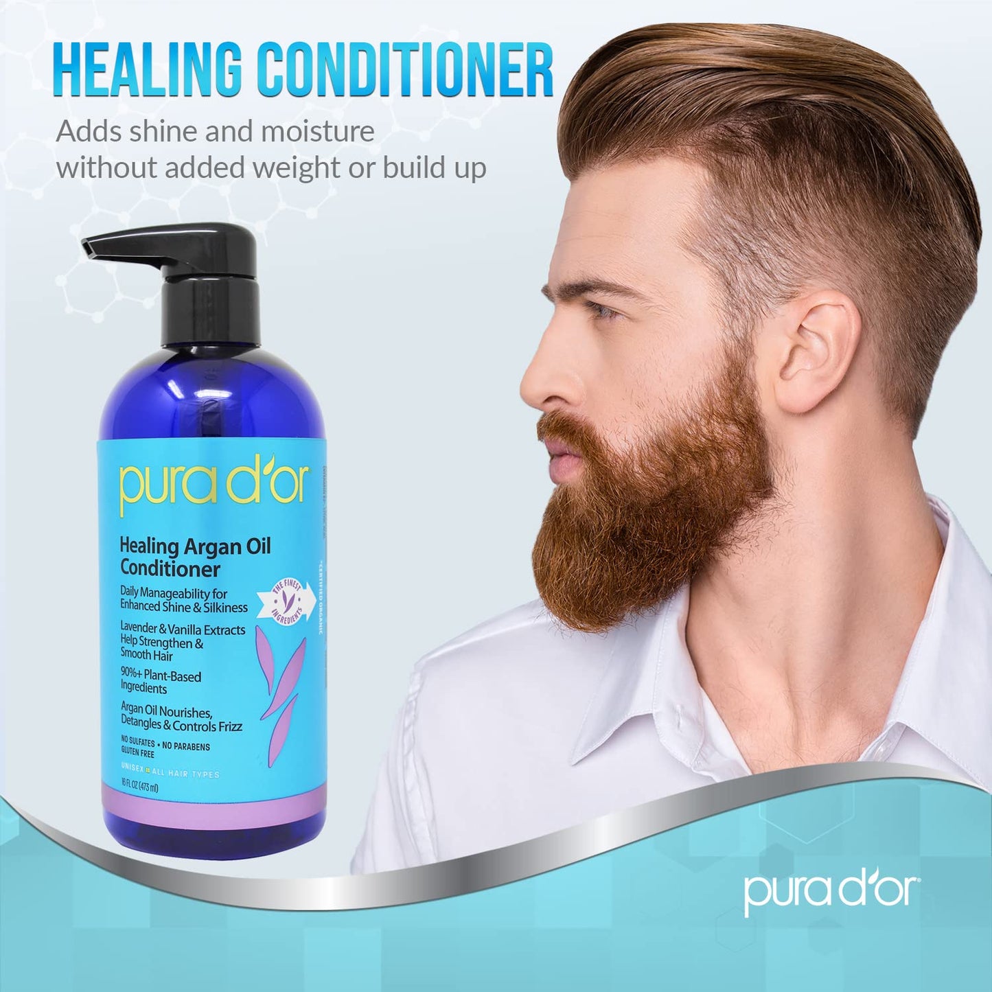 PURA D'OR Healing Argan Oil Conditioner (16oz) For Dry, Damaged, Frizzy Hair, w/Aloe Vera, Lavender, Vanilla, Coconut, Retinol & Vitamin E, Sulfate No, All Hair Types, Men Women (Packaging may vary)