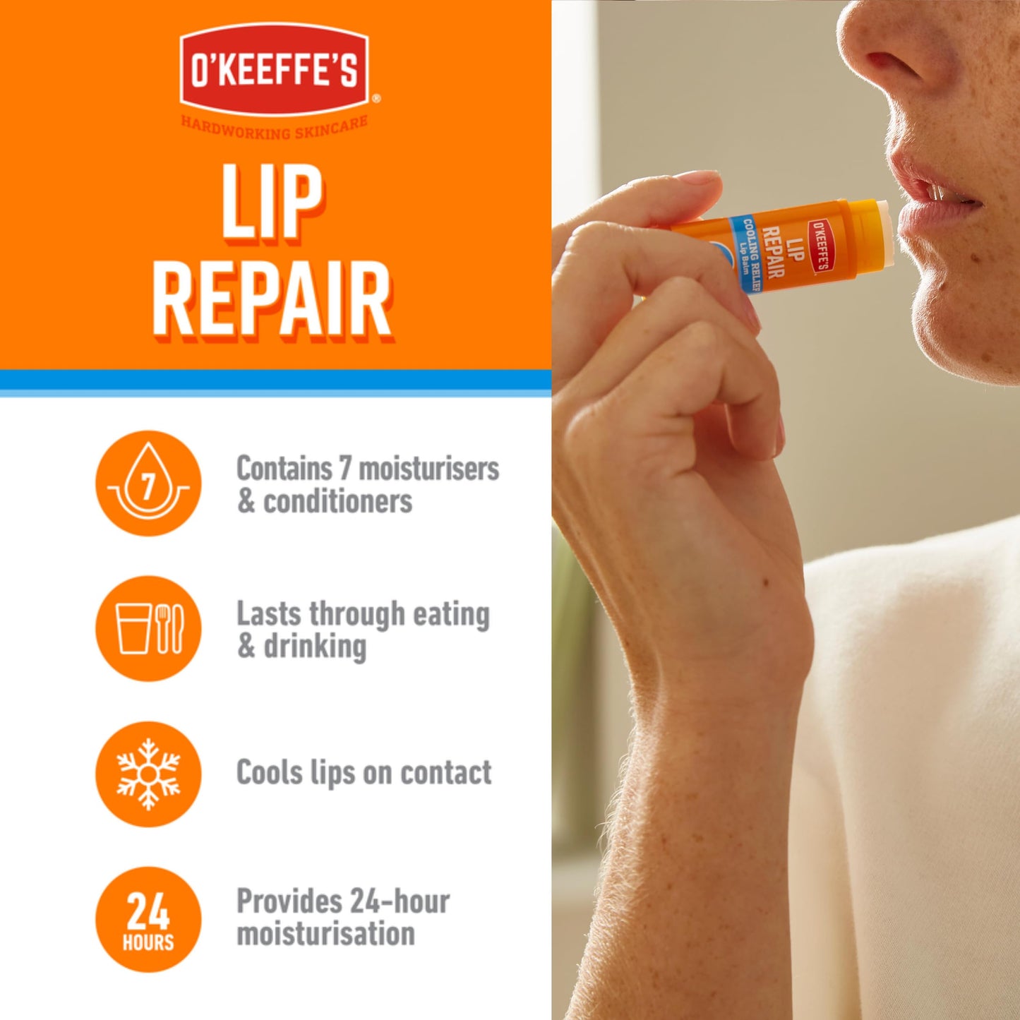 O'Keeffe's Cooling Relief Lip Repair Lip Balm for Dry, Cracked Lips, Stick,, (Pack of 1)