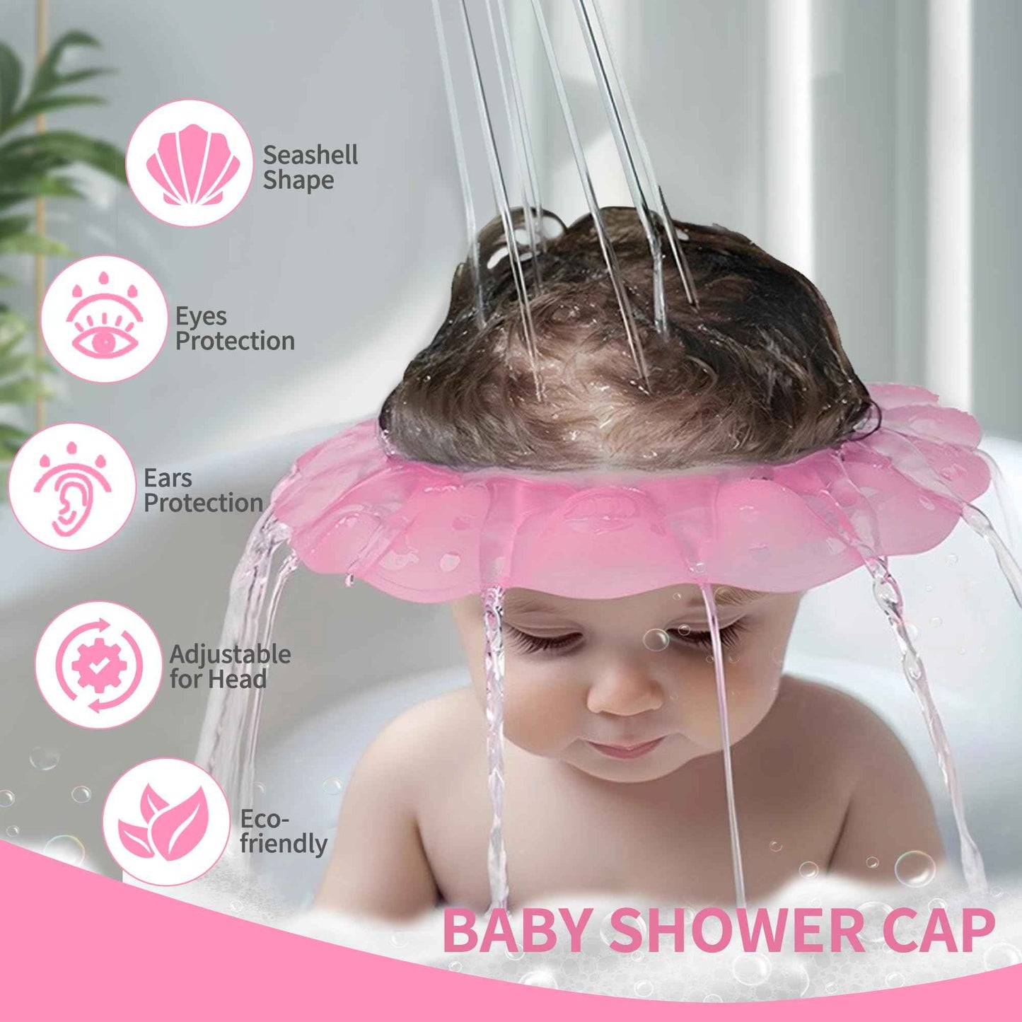 kair Baby Kids Shower Cap Soft Adjustable Silicone Toddler Bath Visor Children Hair Washing Hat Keep Water Out of Eyes & Ears Head Circumference 12.5"-19" (Pink, Less Than 24 Months)