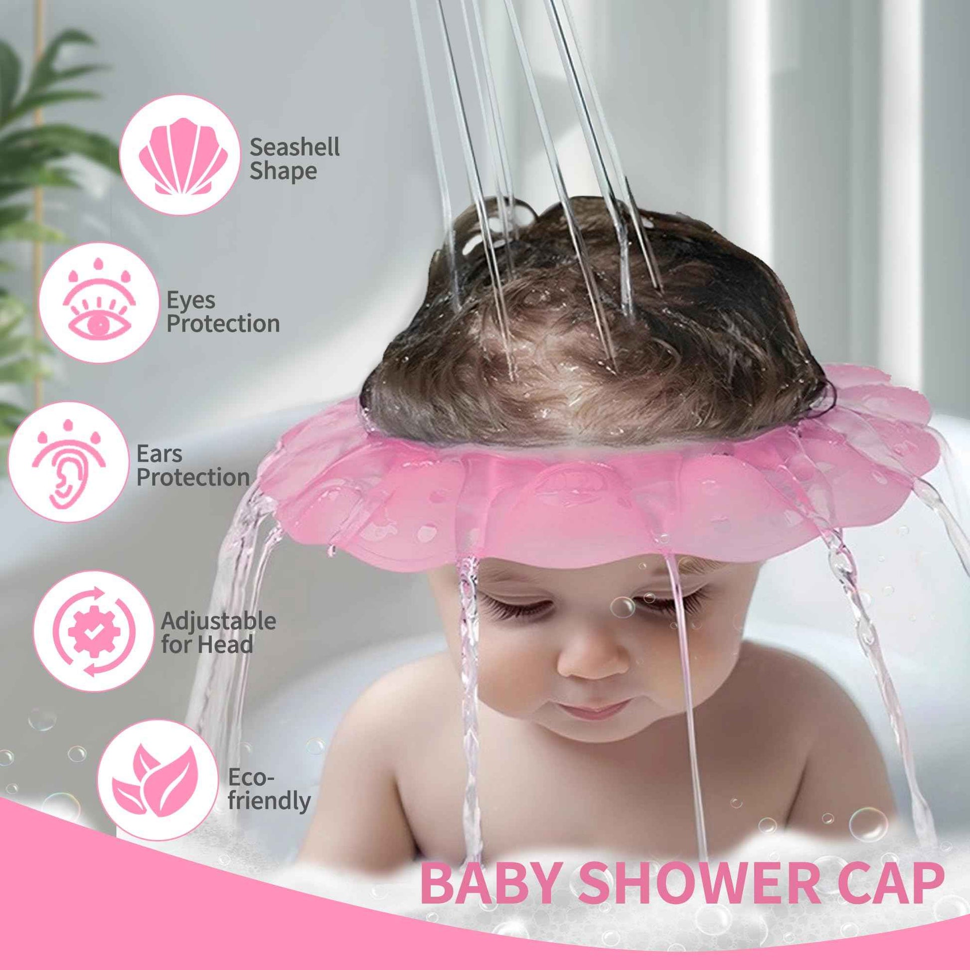 kair Baby Kids Shower Cap Soft Adjustable Silicone Toddler Bath Visor Children Hair Washing Hat Keep Water Out of Eyes & Ears Head Circumference 12.5"-19" (Pink, Less Than 24 Months)