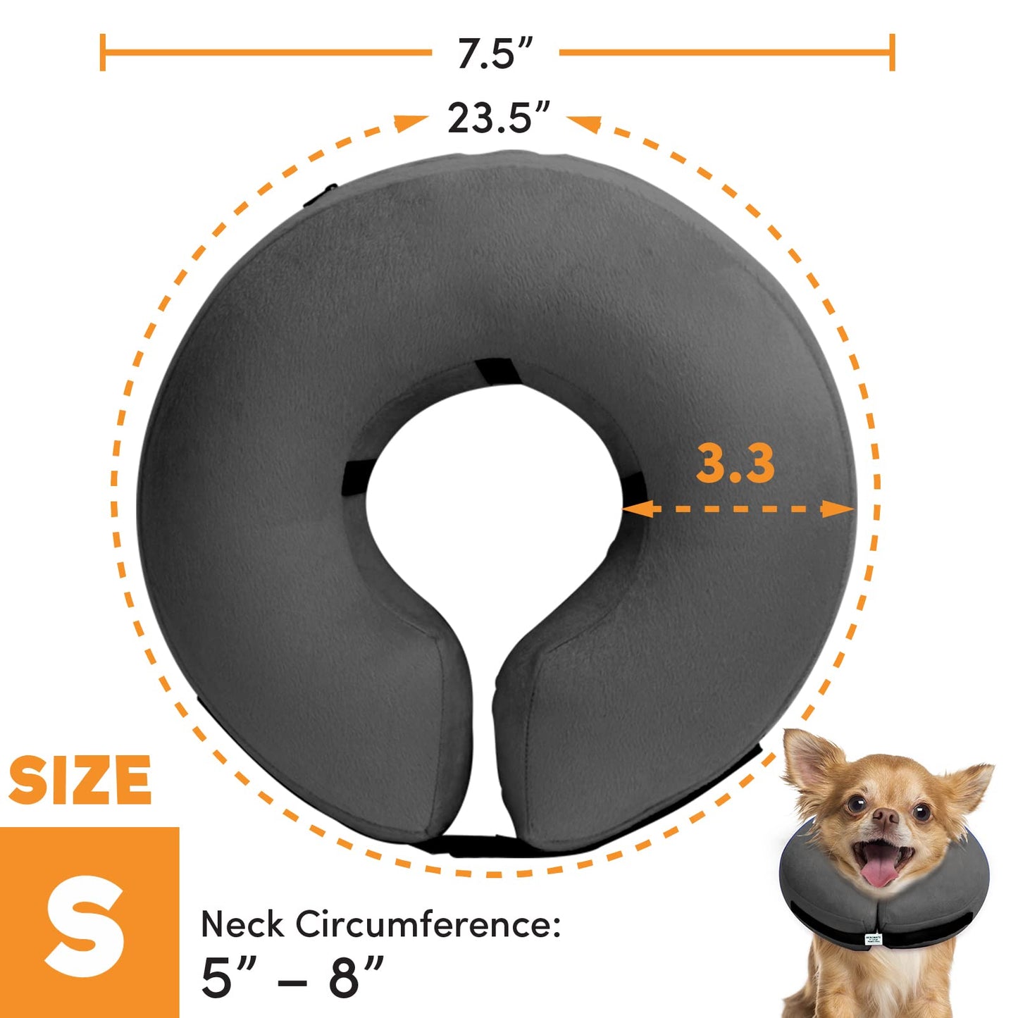 BENCMATE Protective Inflatable Collar for Dogs and Cats - Soft Pet Recovery Collar Does Not Block Vision E-Collar (Small, Dark Grey)