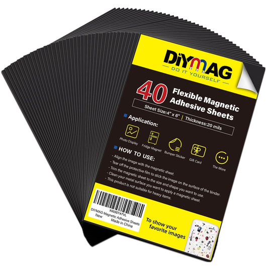 DIYMAG Magnetic Adhesive Sheets, |4" x 6"|, 40 Pack Cuttable Magnetic Sheets, Flexible Magnet Sheets with Adhesive for Crafts, Photos, Easy Peel and Stick