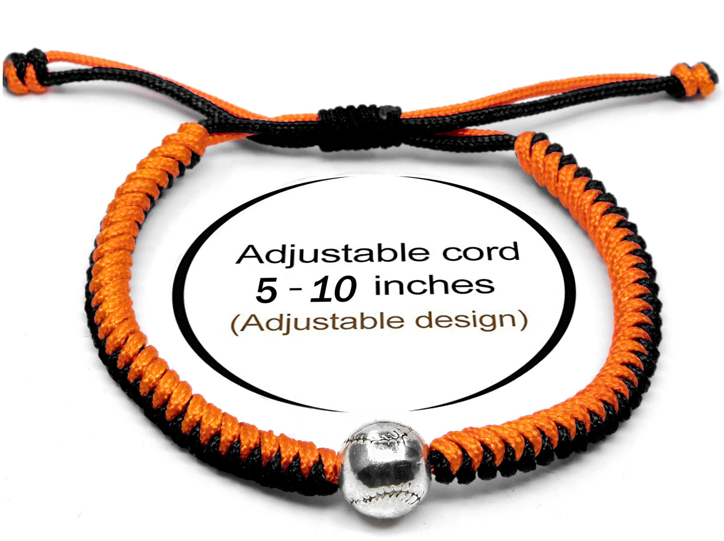 Handmade Braided Bracelets Baseball Gifts for Boys Adjustable Wristbands with Baseball Beads, Inspirational Baseball Bracelets for Girls Teens Adults (Black Orange 2PCS)