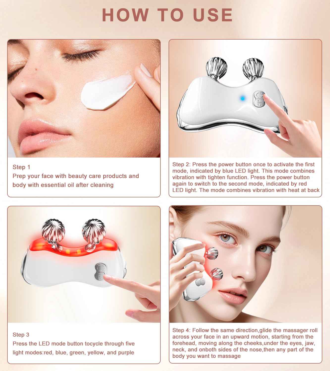 Electric Gua Sha Facial Tools, Facial & Body Massager Tools with Heat and Vibration, MEBAO 5 LED Lights Gua Sha Device with 2 Metal Roller for Eyes, Neck, Face