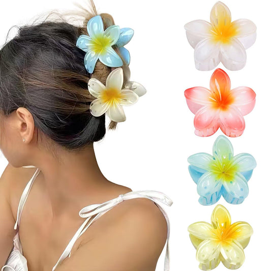 GQLV Flower Hair Accessories - 4PCS Large Nonslip Clips for Thick Hair, Strong Hold Hawaiian Clips for Women, Cute Banana Clips for Thin Hair Made of Plastic