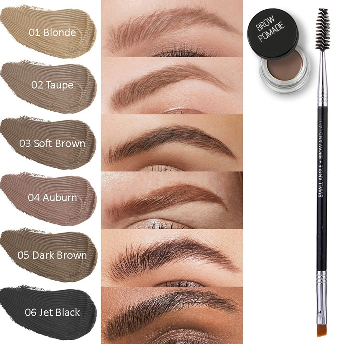 MAEPEOR Matte Eyebrow Pomade 6 Colors Creamy Smooth Full-pigmented Brow Pomade Long Lasting Waterproof Cream Brow Gel with Eyebrow Brush (Matte, 06 Jet Black)