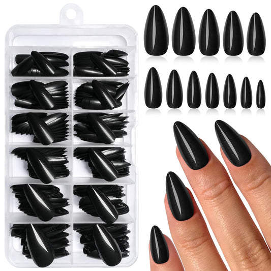 Lifextol 240PC Black Almond Press on Nails Medium Fake Nails Press ons, False Acrylic Nails Press on Nails Almond Glue on Nails Artificial Nail Tips Fingernails Stick on Nails with Glue&Adhesive Tabs