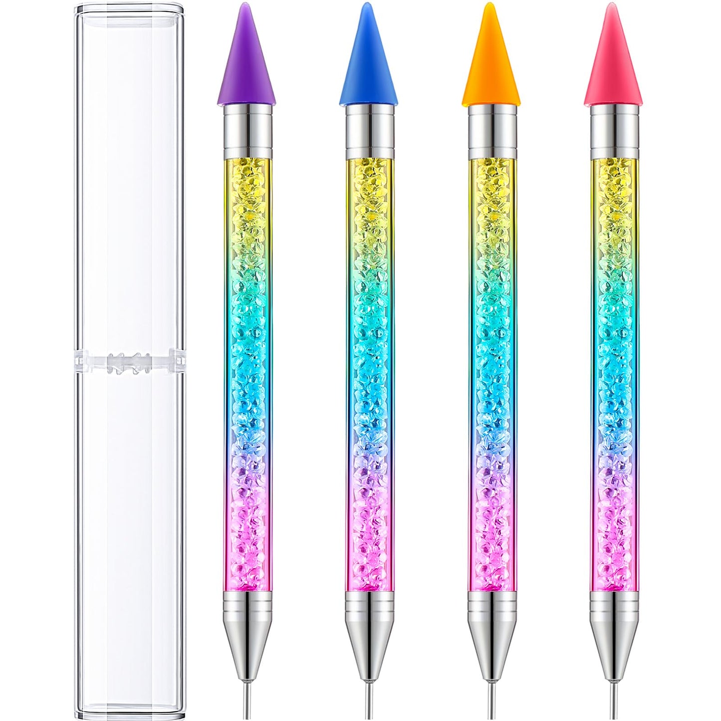 Tatuo 4 Pcs Rhinestone Picker Dotting Pen, Nail Dot Paint Pen Tool Crystals Wax Pencil Pen for Rhinestone Gems Dual Ended Rhinestone Picker with 4 Case Manicure Nail Art DIY (Colorful)