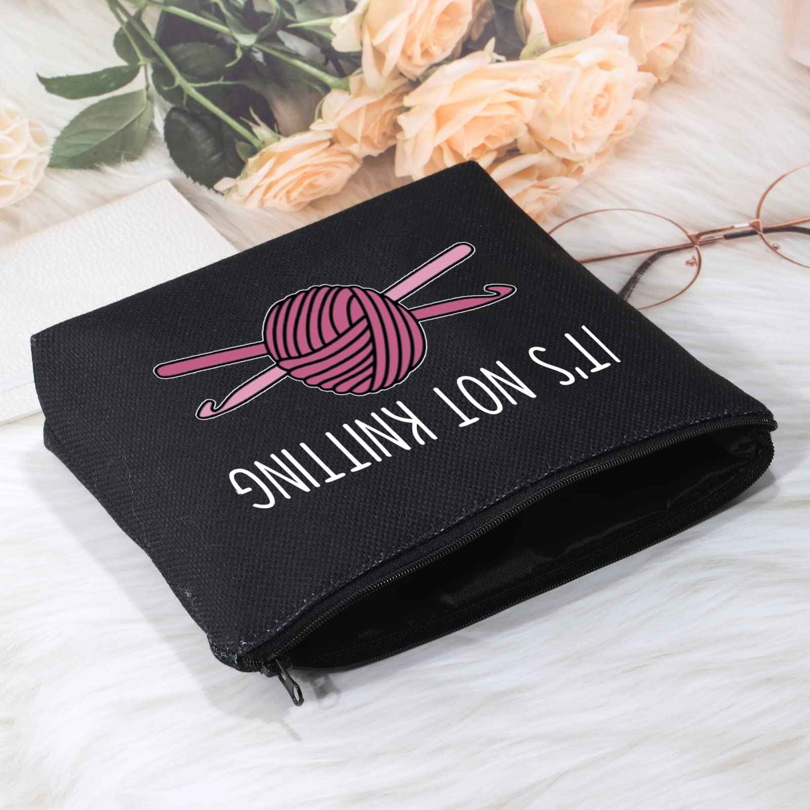 POFULL Crochet Gifts Crochet Lovers Gift It's Not Knitting Cosmetic Bag Crochet Hook Gift (Black It's Not Knitting bag)
