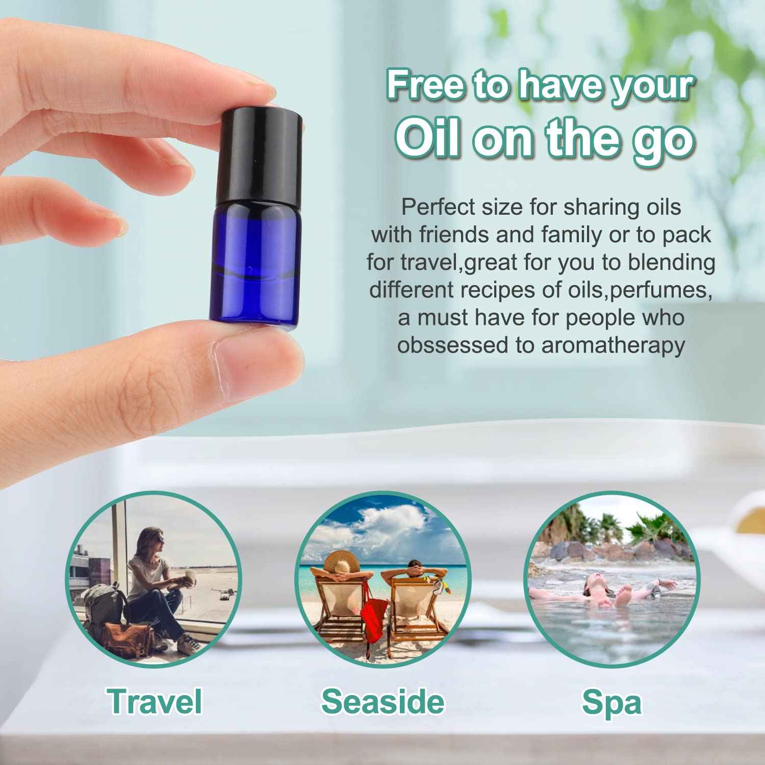 Furnido Pack of 50,2ml (5/8 Dram) Glass Roll on Bottle Mixed Color Sample Test Roller Essential Oil Vials Stainless Steel Roller Balls With Black Cap For Aromatherapy,Perfume Oils-Pipette included