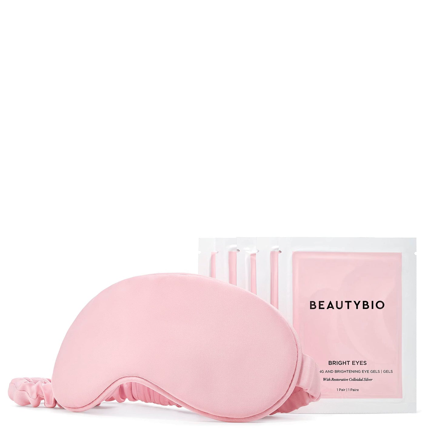 BeautyBio Lights Out. Mask On. Set. Depuffing, Brightening Collagen Eye Gels + Silky Smooth Sleep Mask