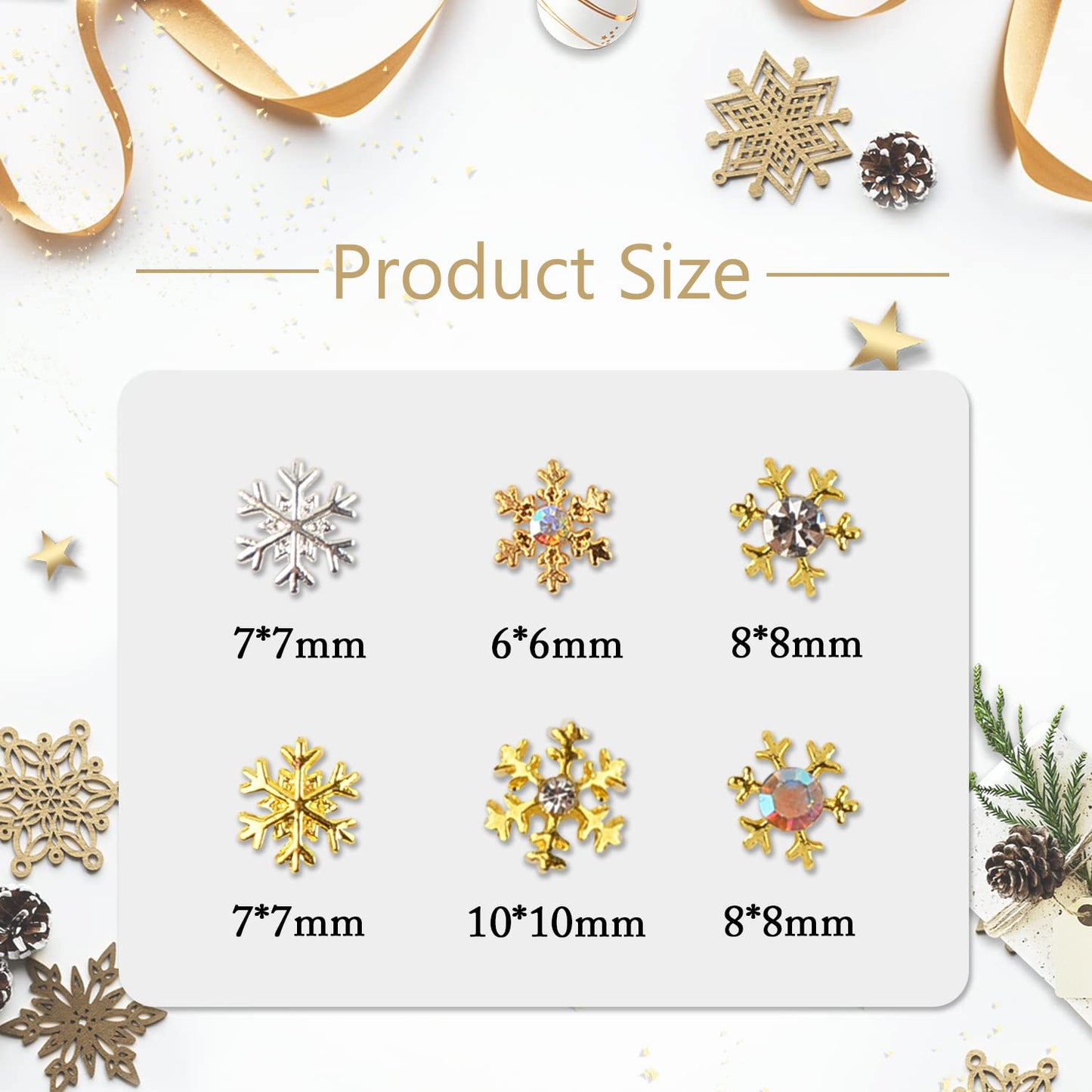 60PCS 3D Christmas Nail Charms, Christmas Snowflake 3D Nail Rhinestones AB Diamond Gems Alloy Winter Snowflake Charms Nail Art Decoration Supplies for DIY Nails Jewelry Craft