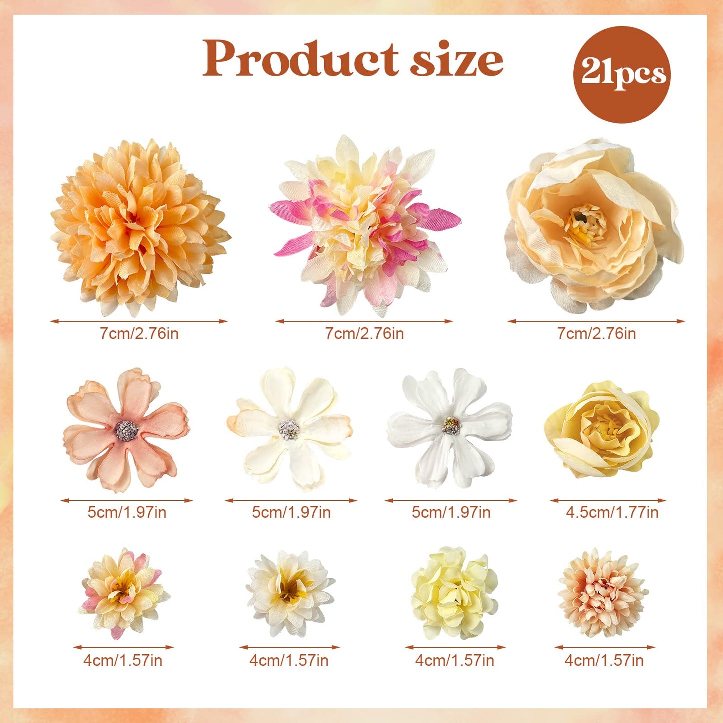 HFYZZ 21 Pack Flower Hair Clips Chiffon Rose Flower Hair Clips Bohemian Flower Hair Pins Bride Floral Hair Barrettes Brooch Pins for Wedding Beach Hair Accessorie(Beige)