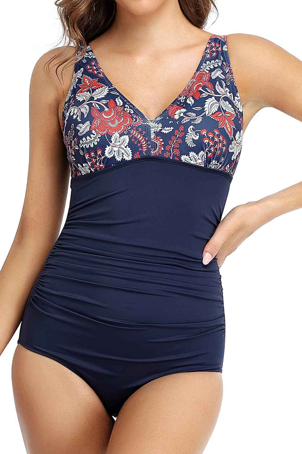 PERONA Women's Tummy Control Swimsuit One Piece Bathing Suit Vintage Printed Swimwear Butterfly