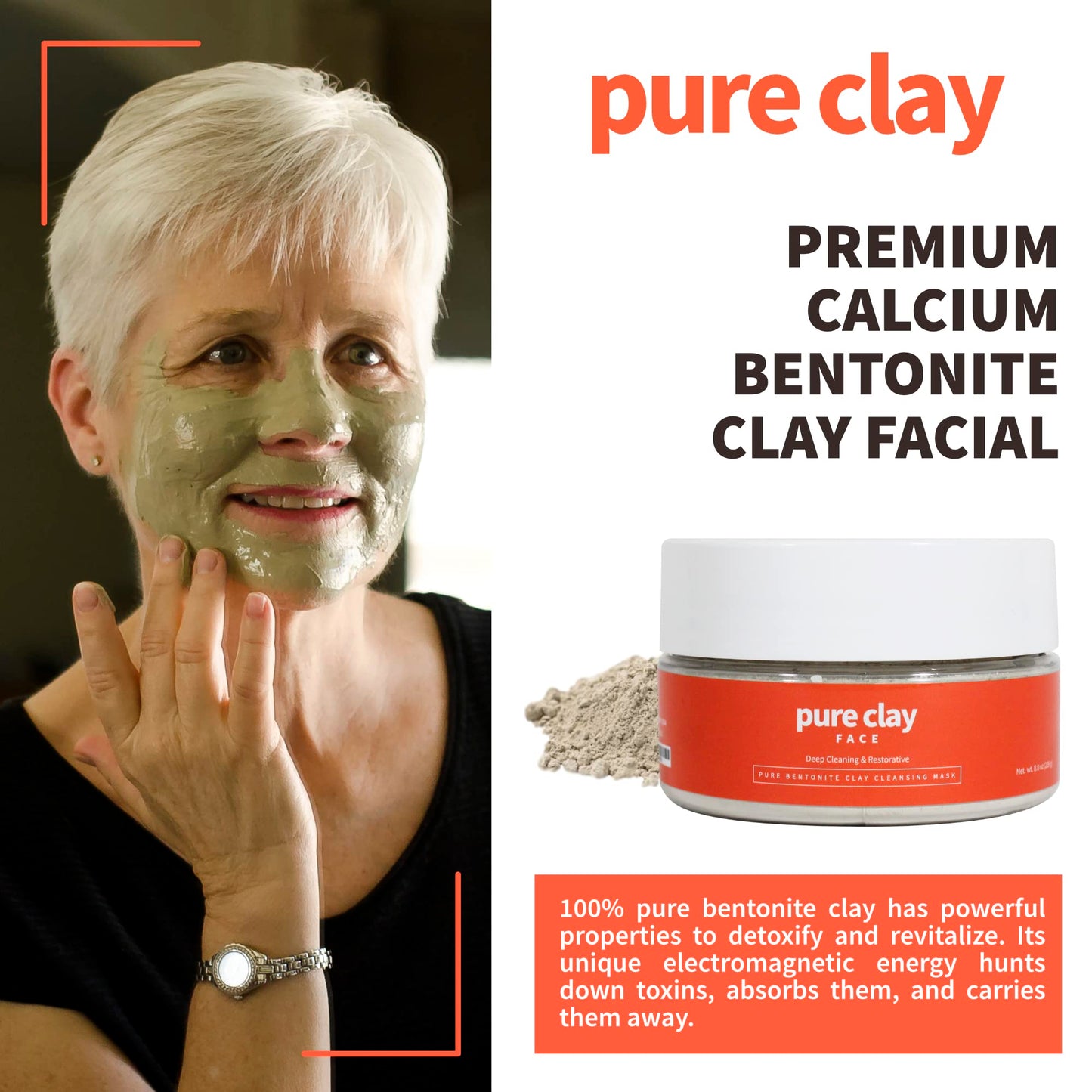 PURE CLAY Calcium Bentonite Clay Face Mask, Hydrating Montmorillonite Clay Mask for Face, Deep Pore Cleansing Bentonite Clay Mask for Facial Skincare