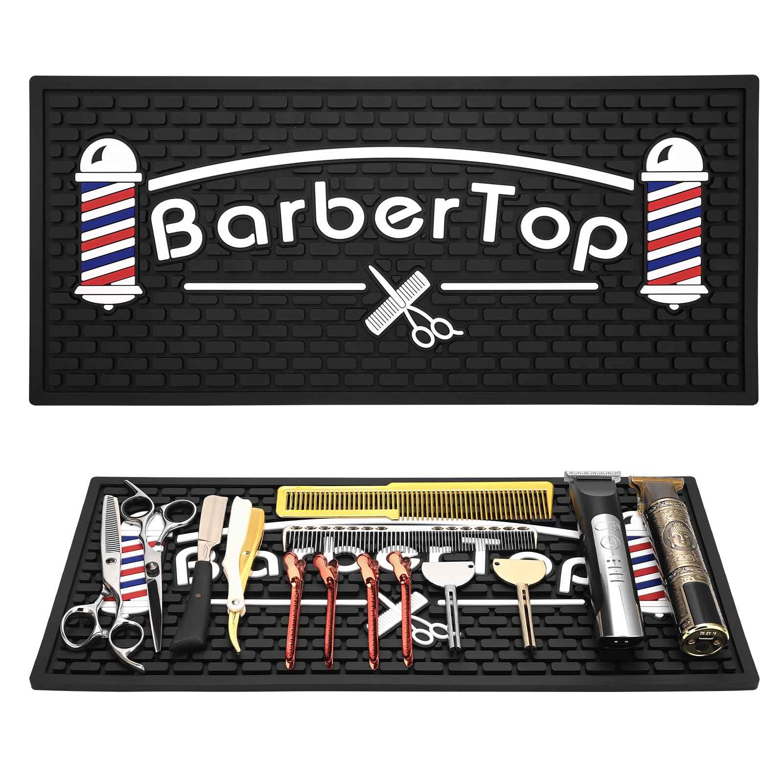 Barber Mats for Clippers, Heat Resistant Anti Slip Hair Salon Service Mat, Rubber Barber Station Mat for Hair Styling Tools, Countertop Protector Pad for Electric Clipper, Scissors, Hair Clip