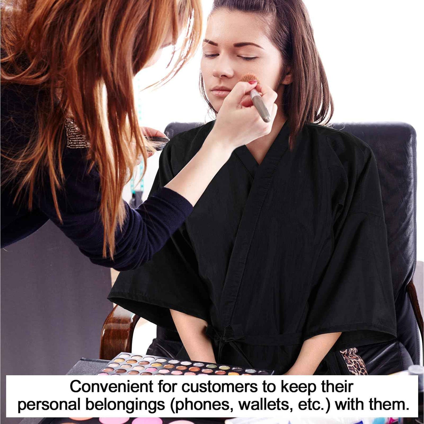 Toulite 8 Pieces Salon Robes Smock for Clients Hair Salon Gown Cape Black Barber Smock Kimono Style Hair Stylist for Clients(1 Pocket)