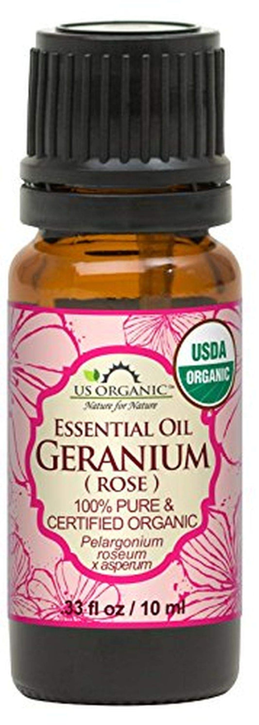 US Organic 100% Pure Rose Geranium Essential Oil (Sourced from South Africa) - USDA Certified Organic, Steam Distilled (10 ml)