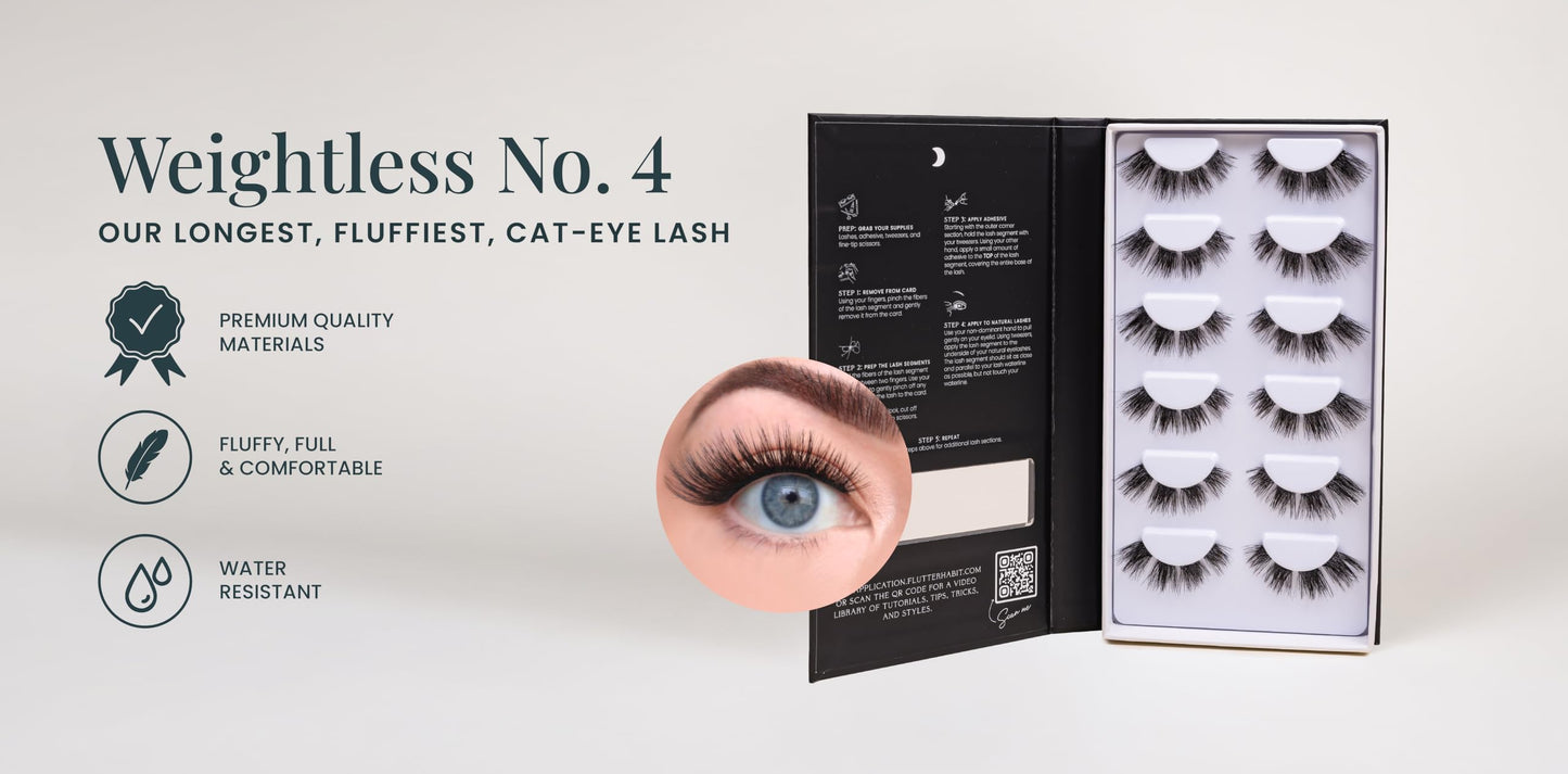 FlutterHabit Weightless Collection, DIY lash Extensions [1 month], Lash Clusters for Women, Salon Quality At Home Eyelashes Extension Kit, Dramatic False Lashes (Cat-Eye), No Lash Glue Included