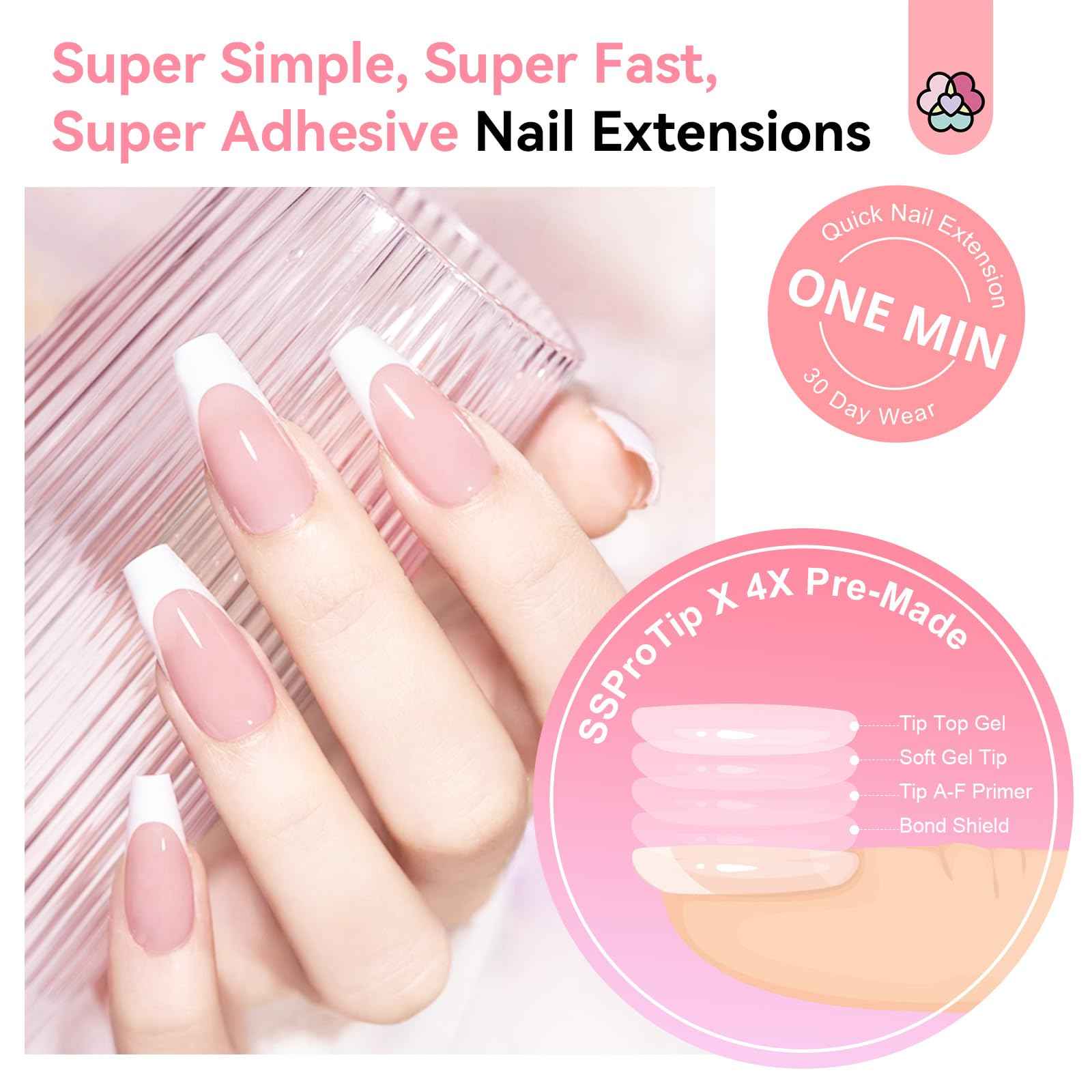 SAVILAND Gel Nail X Kit with Everything: 16 Sizes French Tips Press On Nail Kit with Drill Coffin Tips Soft Gel Fake Nails with Solid Glue Gels U V Lamp Gels Glue French Tip Tool Home