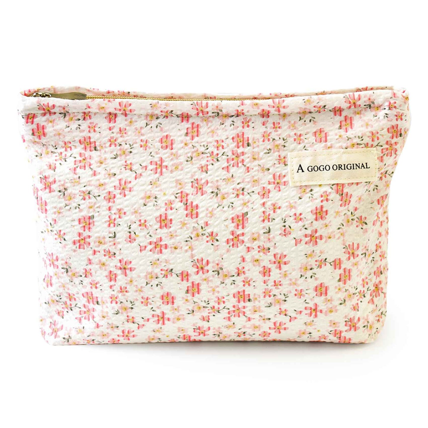 Loyzcy Aesthetic Makeup Bag Cotton, Quilted Floral Make up Bags, Make Up Pouch, Toiletry Bag Women, Floral makeup bag, Cosmetics Organizer Pouch, Pencil Case for Daily Use (Pink)