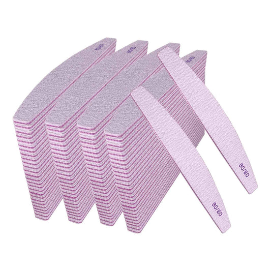 Nail Files 80/80 Grit (100 Pack), Emery Boards for Acrylic Nails and Gel Nails, Coarse Nail File 80 Grits Double Sided Emory Board Professional Nail Filers Reusable Washable Manicure Curved Gray Bulk