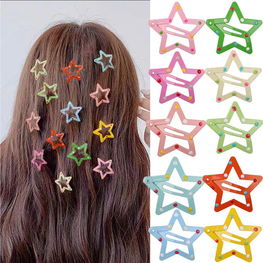 DIUEWOW Hair Clip For Girls 10PCS Non-slip Toddlers Colorful Cute Lovely Metal Star Hair Barrettes Candy Color Hair Snap Clips Hair Accessories For Girls Kids Baby Teens Women(Style B)