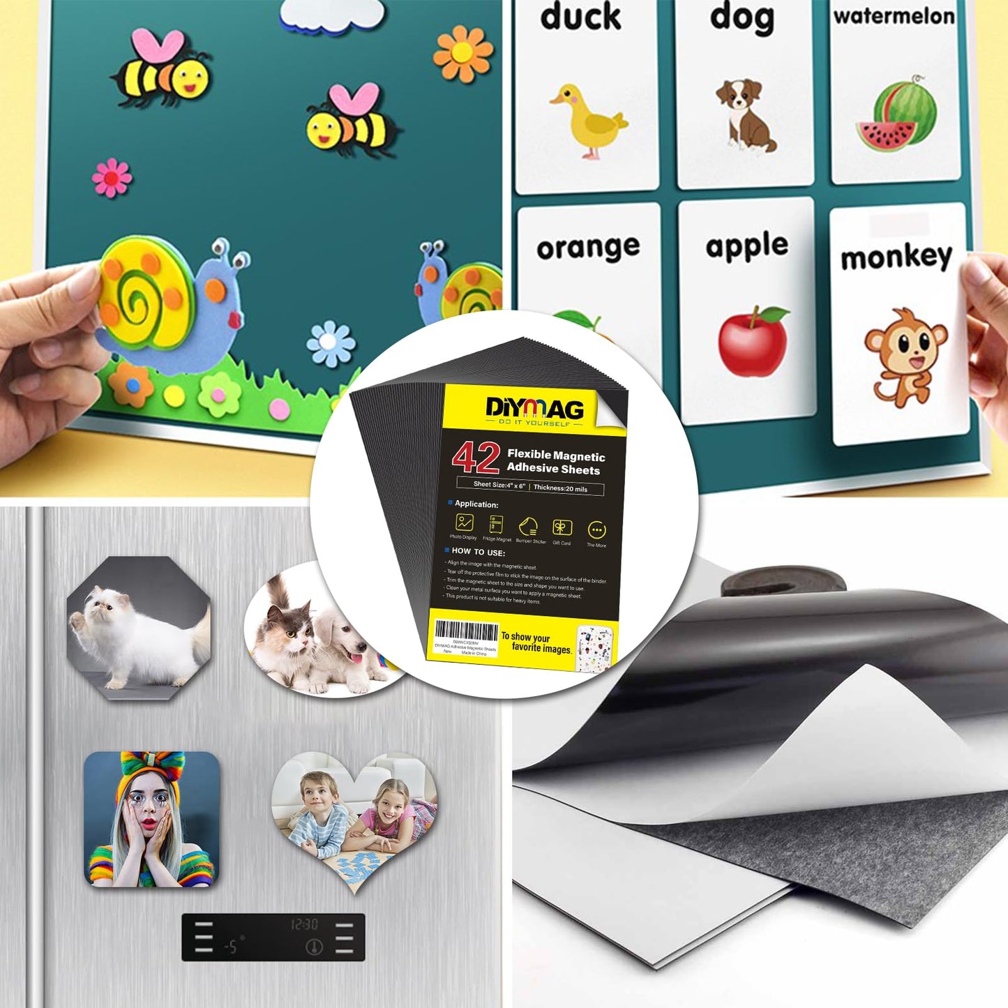 DIYMAG Adhesive Magnetic Sheets, |4" x 6"| 42 Packs, Flexible Magnet Sheets with Adhesive for Crafts, Photos and Die Storage, Easy Peel and Stick, Easy to Cut into Any Shape/Size (4" x 6"- 42P)