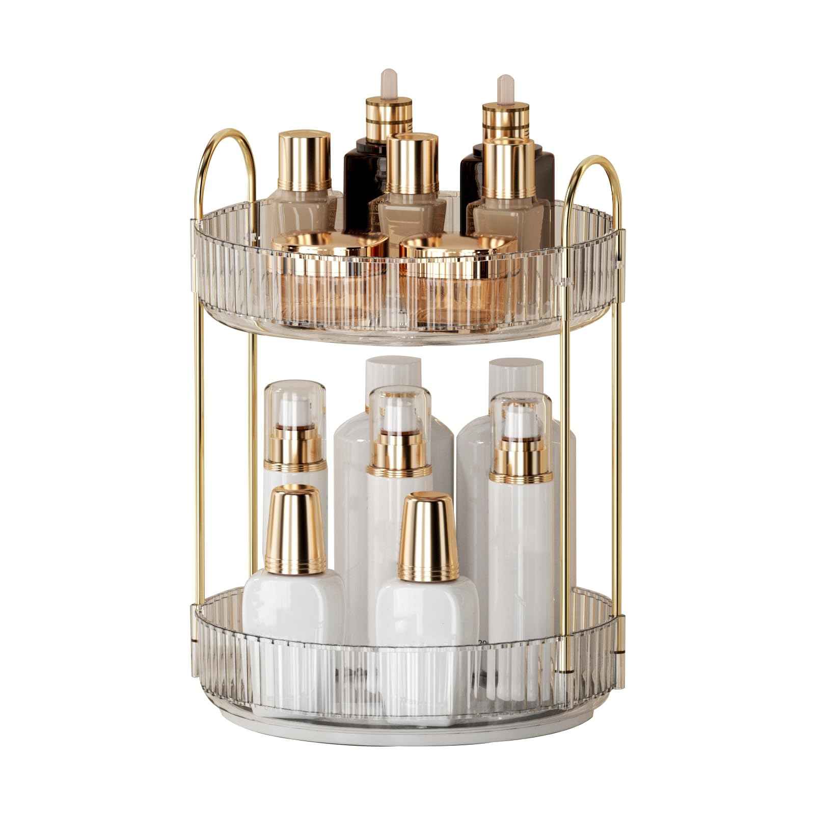 360° Rotating Makeup Organizer for Vanity - 2 Tier Perfume Organizer with Large Capacity - Skincare Organizer for Bathroom Counter - Space-Saving Cosmetic Storage for Dresser Countertop (Clear)