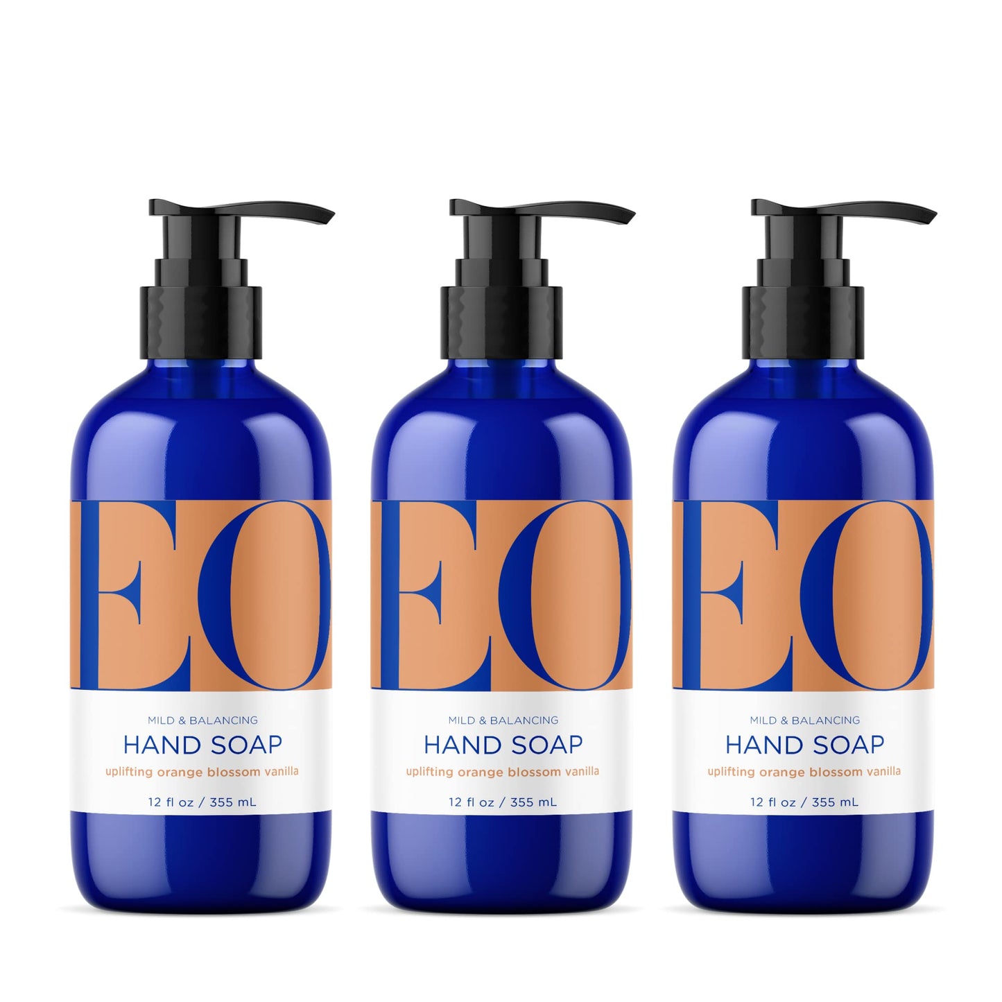 EO Liquid Hand Soap, 12 Ounce (Pack of 3), Orange Blossom and Vanilla, Organic Plant-Based Gentle Cleanser with Pure Essential Oils