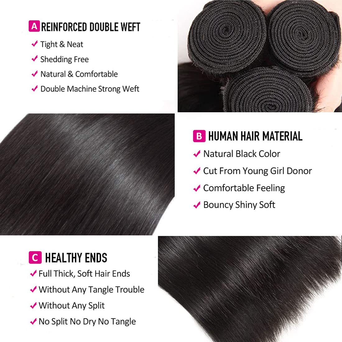 10A Straight Hair Bundles Brazilian 18 20 22 Inch 100% Unprocessed Virgin Hair Straight Weave Bundles Human Hair 3 Bundles Deals