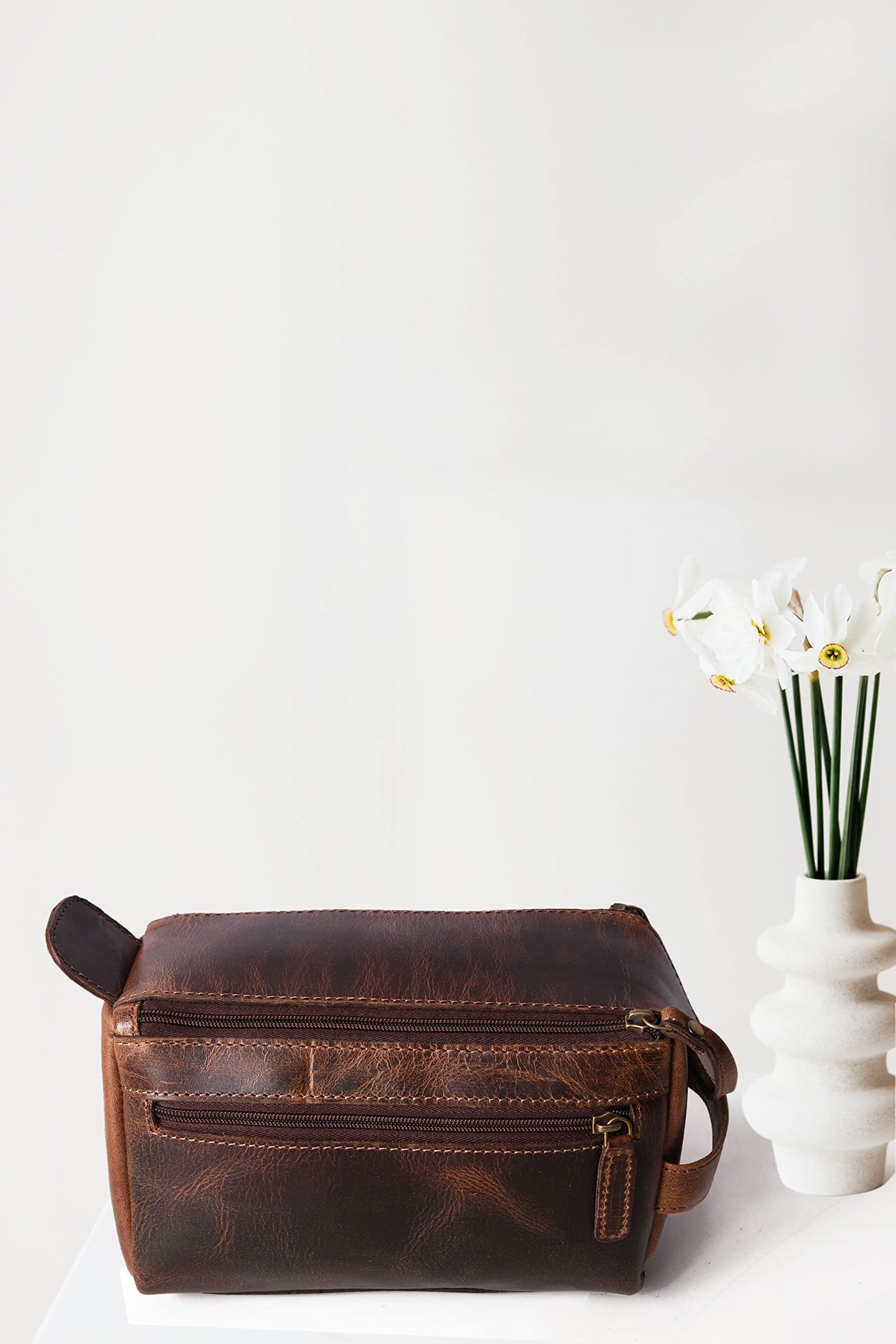 Leather Toiletry Bag for Men 9 Inch | Grooming Travel Kit | With Waterproof Lining | By Aaron Leather Goods (Raven Brown)