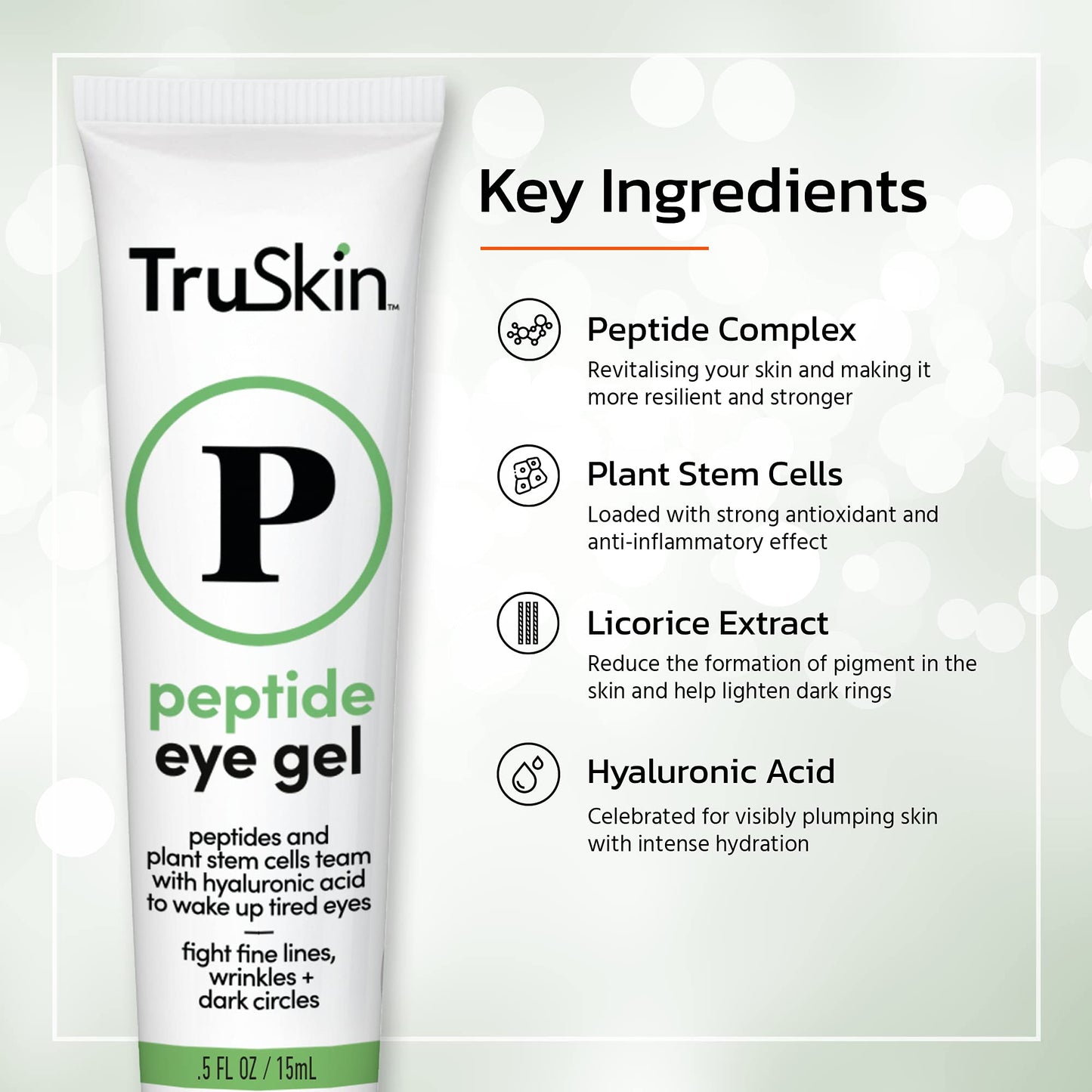 TruSkin Peptide Eye Gel – Minimize Lines & Brighten Eye Area – Dark Circles Under Eye Care with Peptides, Plant Stem Cells, Hyaluronic Acid, 0.5 fl oz