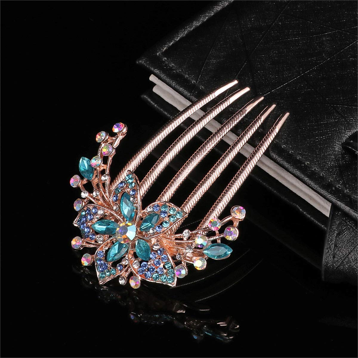 Sankuwen Flower Rhinestones Hair Combs Accessories,Perfect Mother's Day Gifts,Birthday Gifts,Wedding Gifts（Blue）