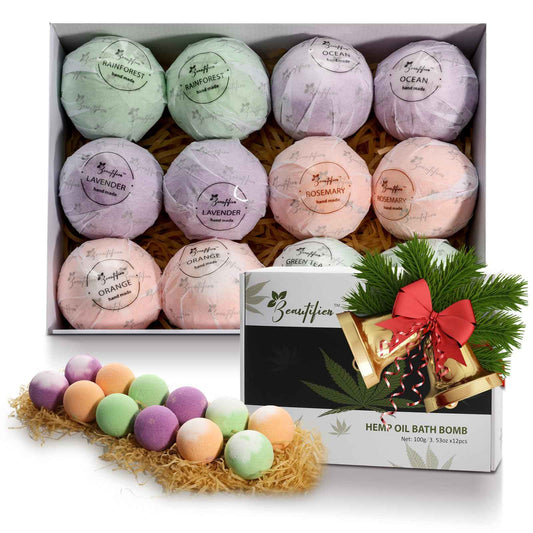 Beautifier Life Hemp Oil Bath Bombs Gift Set Natural Refreshing Bubble Bath Kit with 6 Relaxing Scents Made from Pure Essential Oil for Bubble and Spa Bath, Birthday Mother's Valentine's Day Gifts