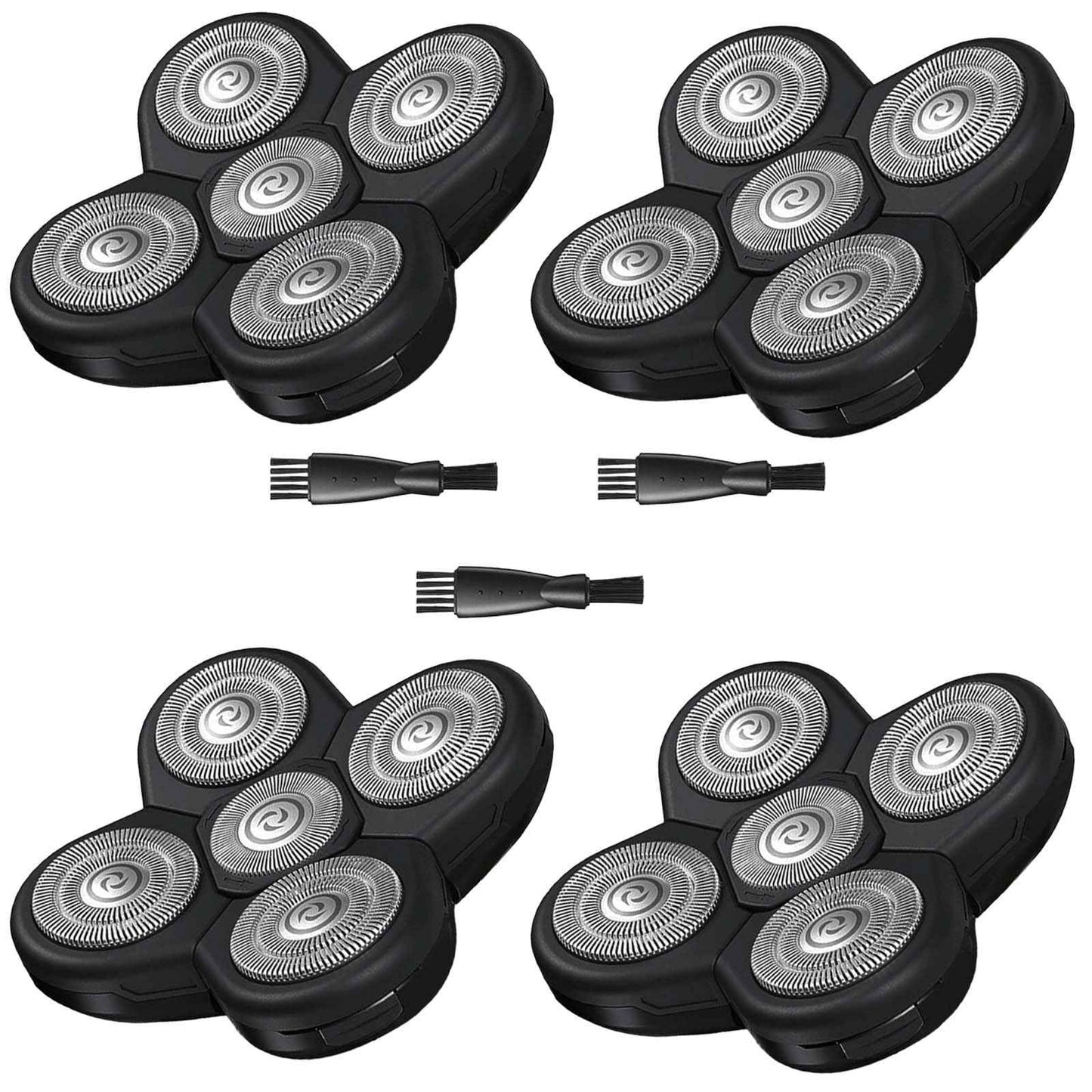 4 Pack Head Shaver Replacement Blades, 5 - Blade Shaver Replacement Heads for Bald Men Freedom Shaving, Head and Face Electric Razor Refills, with 3 Cleaning Brush
