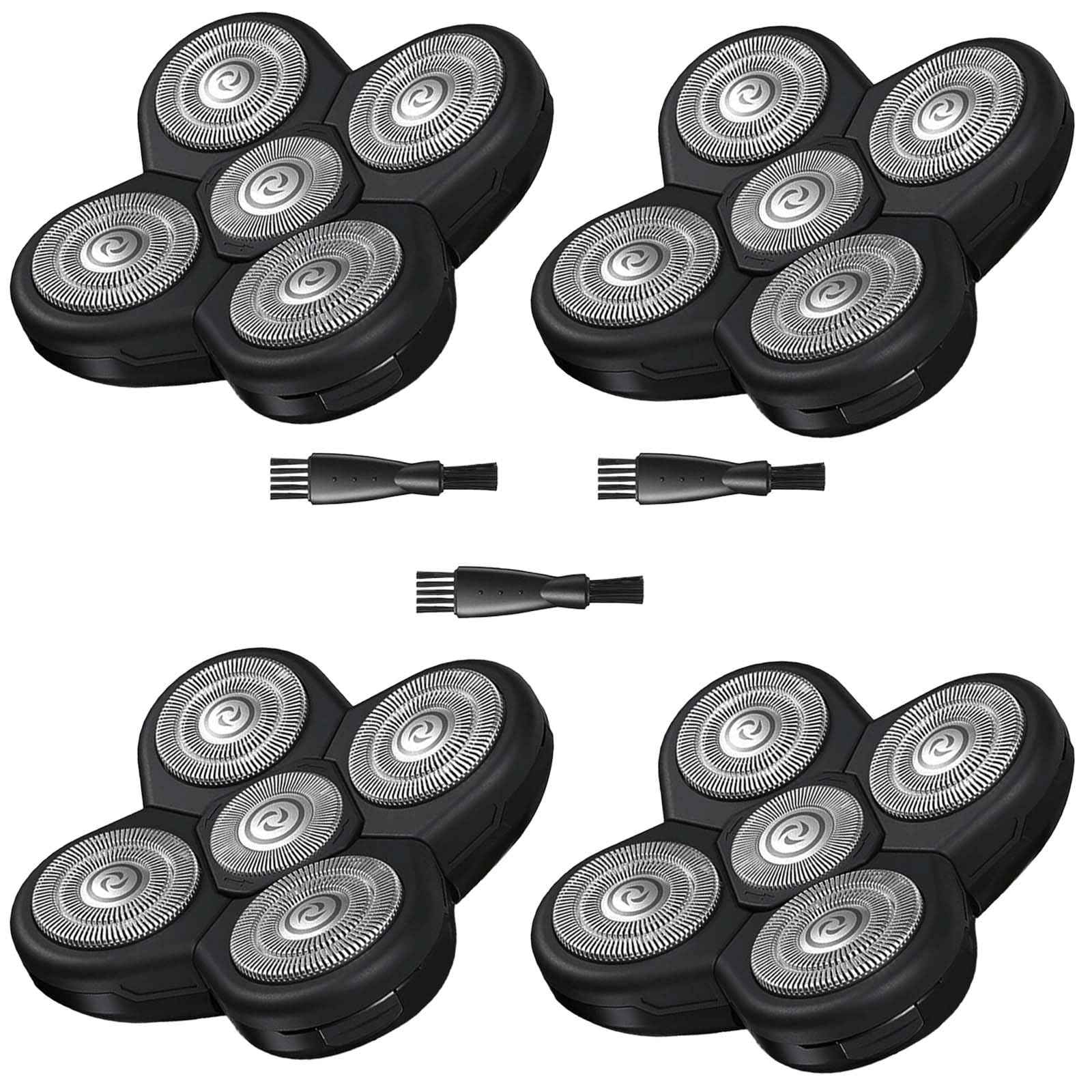 4 Pack Head Shaver Replacement Blades, 5 - Blade Shaver Replacement Heads for Bald Men Freedom Shaving, Head and Face Electric Razor Refills, with 3 Cleaning Brush