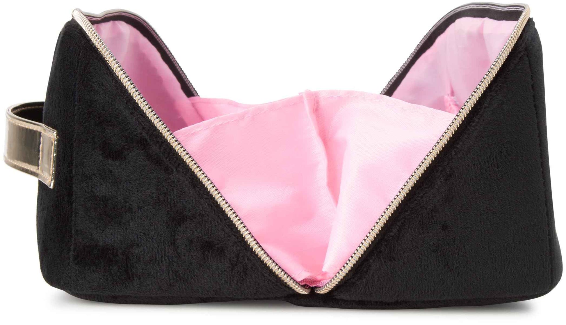 Juicy Couture Black Makeup Bag Cosmetics Organizer Travel Essentials Cross Zip Velour Rhinestone Gold Handle