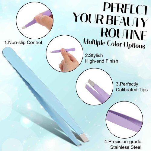 60Pcs Slanted Eyebrow Tweezers for Women Men, Stainless Steel Tweezers Bulk Professional High Precise Tweezer for Ingrown Hair Removal Plucking Blackheadl(Multicolor)