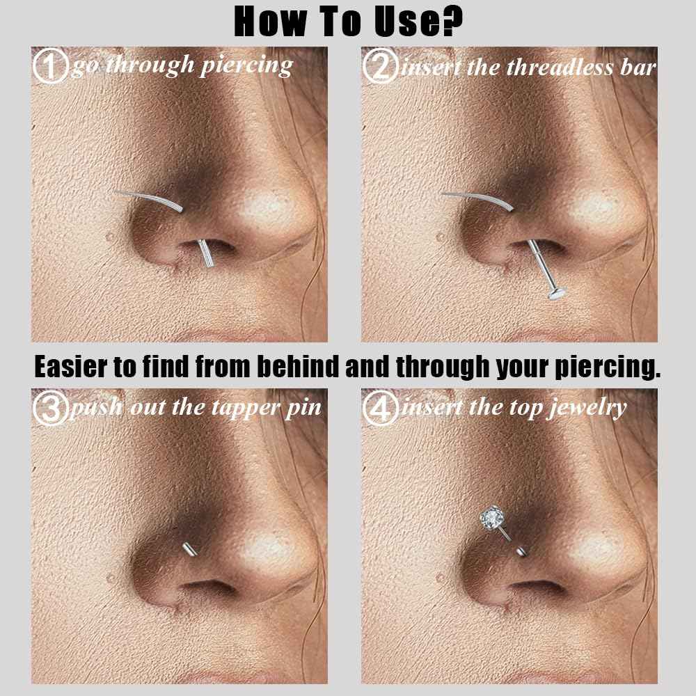 PunkTracker 14g/16g/18g Curved ASTM F136 Titanium Piercing Kit Taper Insertion Pin Tool for Internal Thread Tragus Helix Lip Nose Helix Piercing Jewelry Labret Studs Nose Stud Stretcher