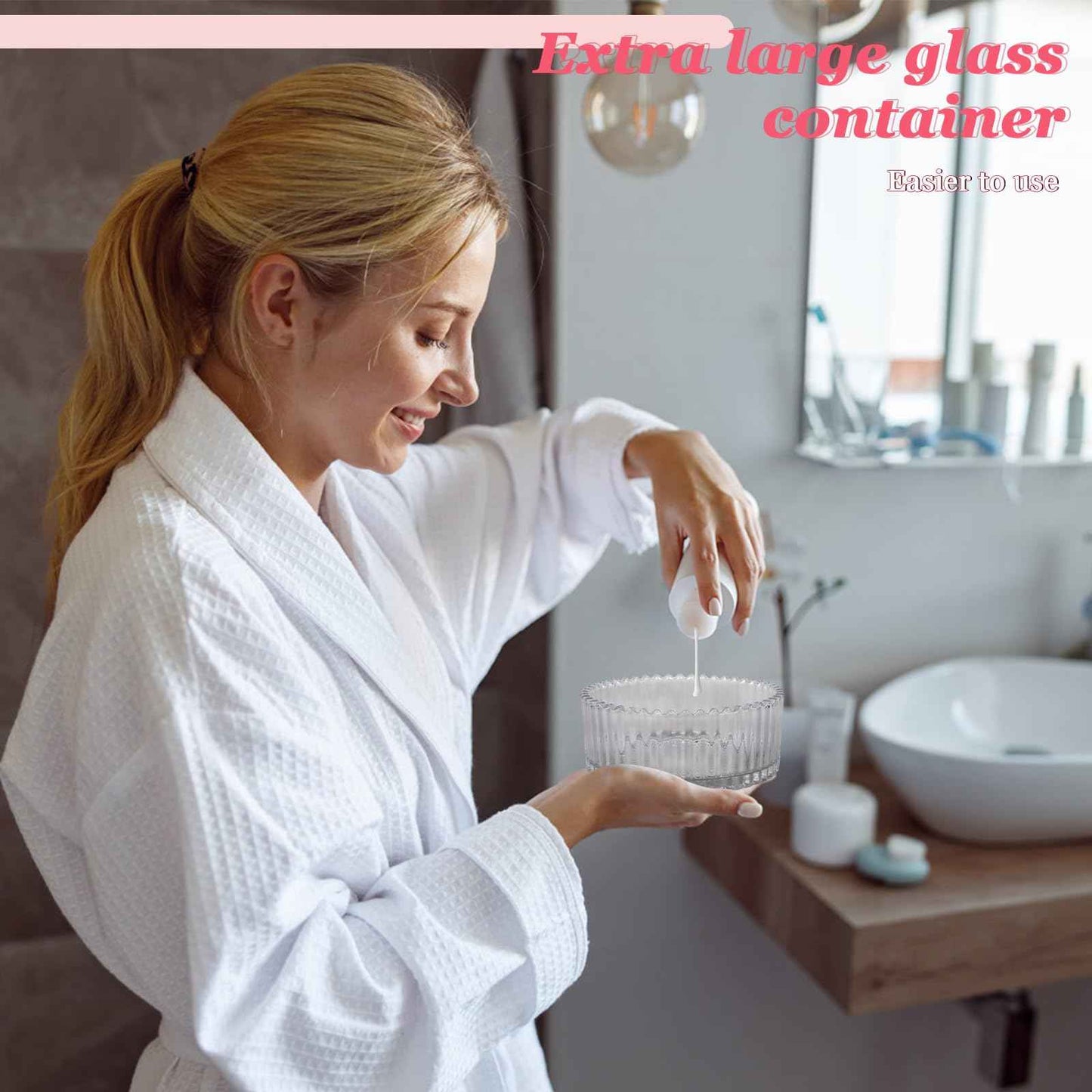 YINGMAN 2Pcs Extra Large Body Powder Puff & Luxury 6" Glass Jar Dusting Powder Container with Puff for Women Bath Powder Puffs Perfect for Talcum or Loose Powder (White)