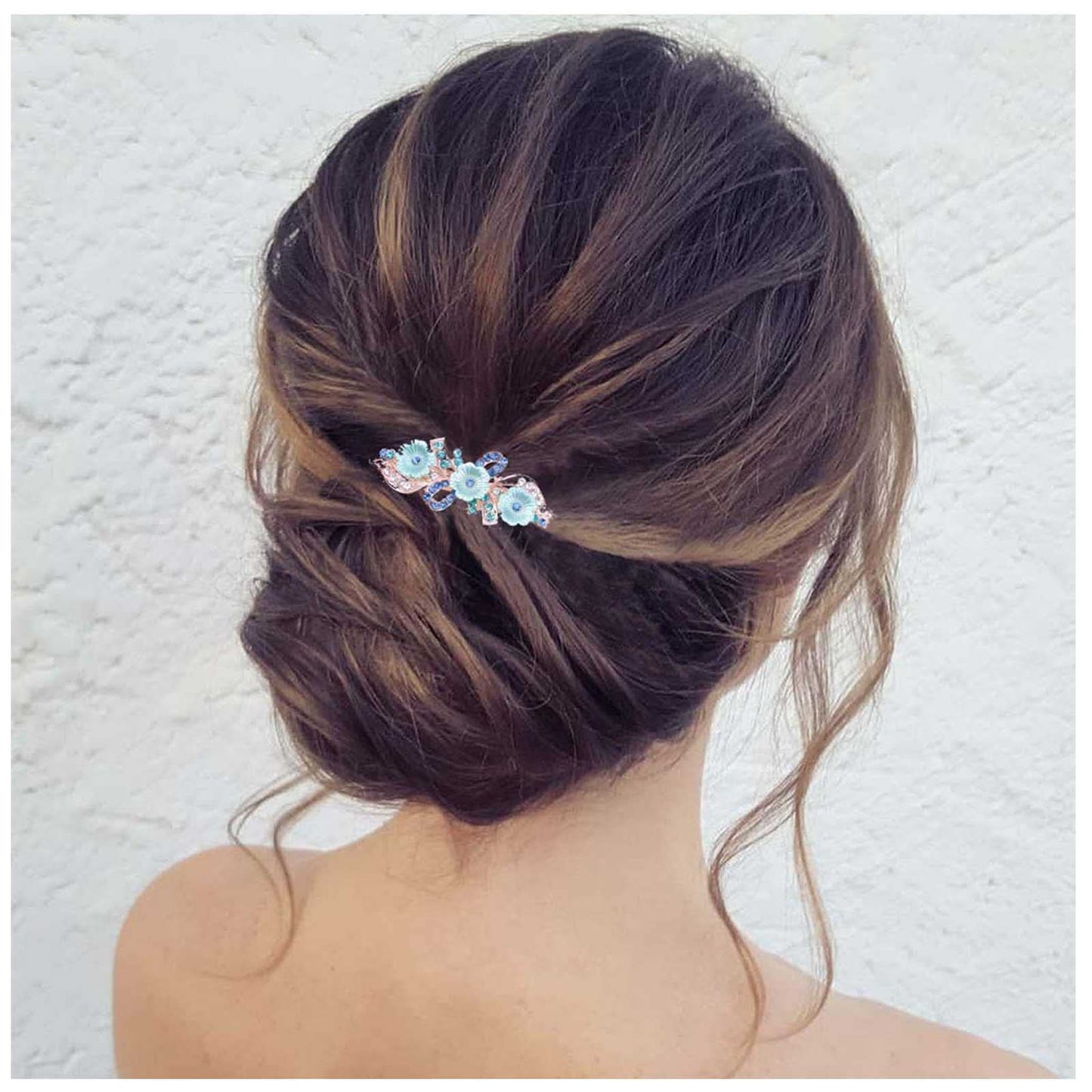 Yheakne Crystal Rhinestone Bling Bridal Hair Clip Headpiece for Women and Girls (Flower Blue)