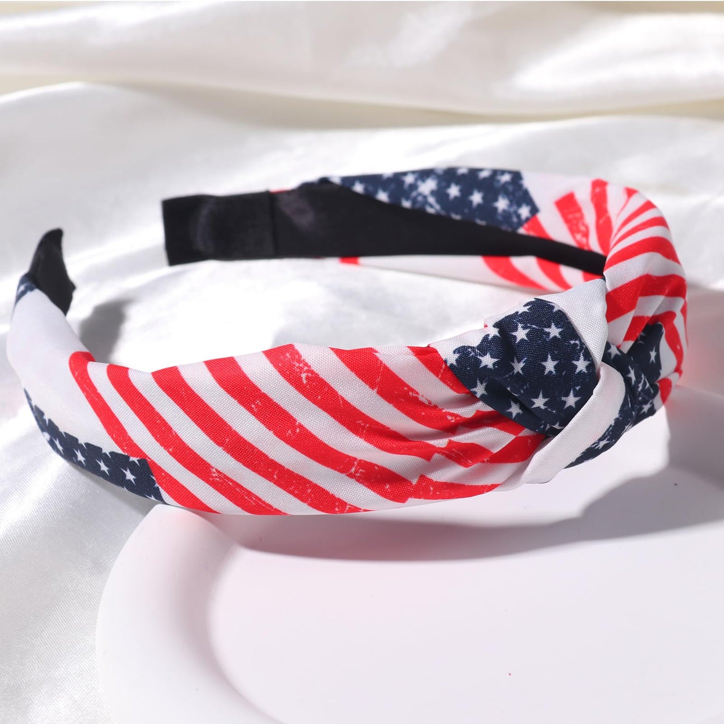 HIFANMM 4th of July Headband Independence Day Hair Accessories for Women Girls USA Flag Stripe Hair Decoration Non Slip Wide Knotted Hair Band Patriotic Parade Makeup Decor Supplies 1 Pcs