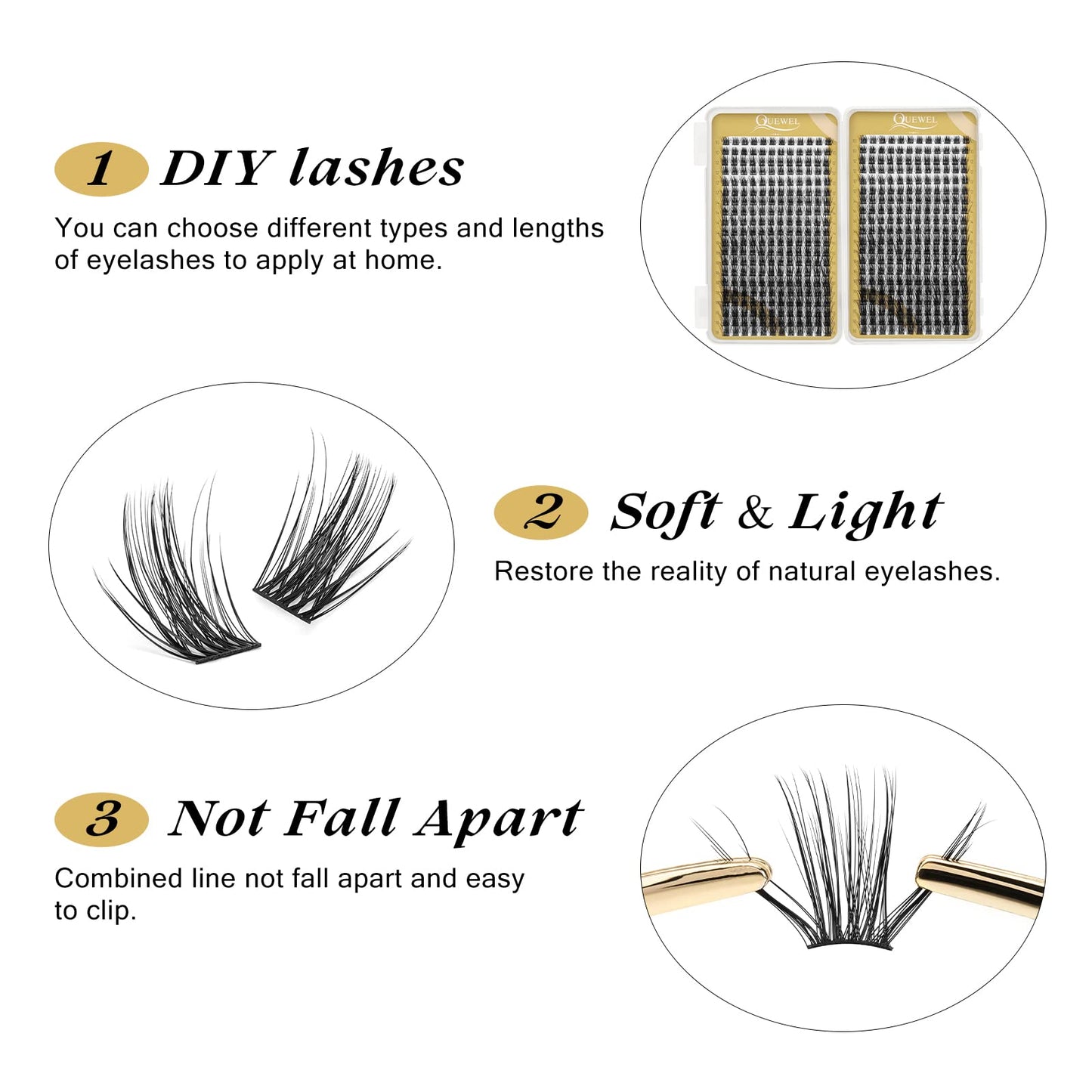 QUEWEL Lash Clusters 480 Pcs Individual Lashes Mix10-18mm Cluster Lashes Practical Soft Comfortable DIY Lash Extensions Lasting Enlarged Eyes (QU27-MIX10-18)