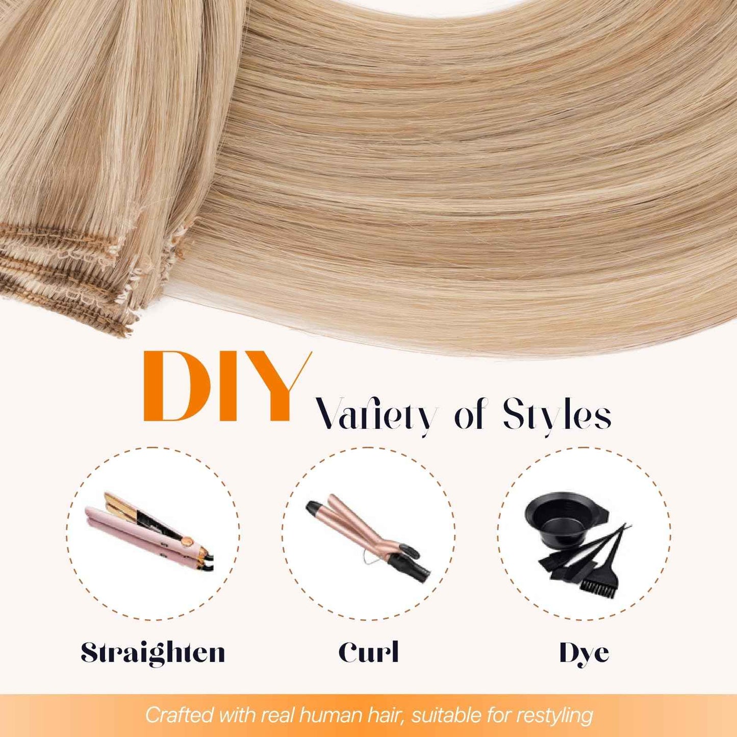 TESSHAIR 6PCS Clip in Hair Extensions Real Human Hair, Short Hairpieces for Women Single Clip Ins to add Highlights & Volume, No Tangle & Smooth,14 Inch 36g #12P613 Golden Brown&Bleach Blonde