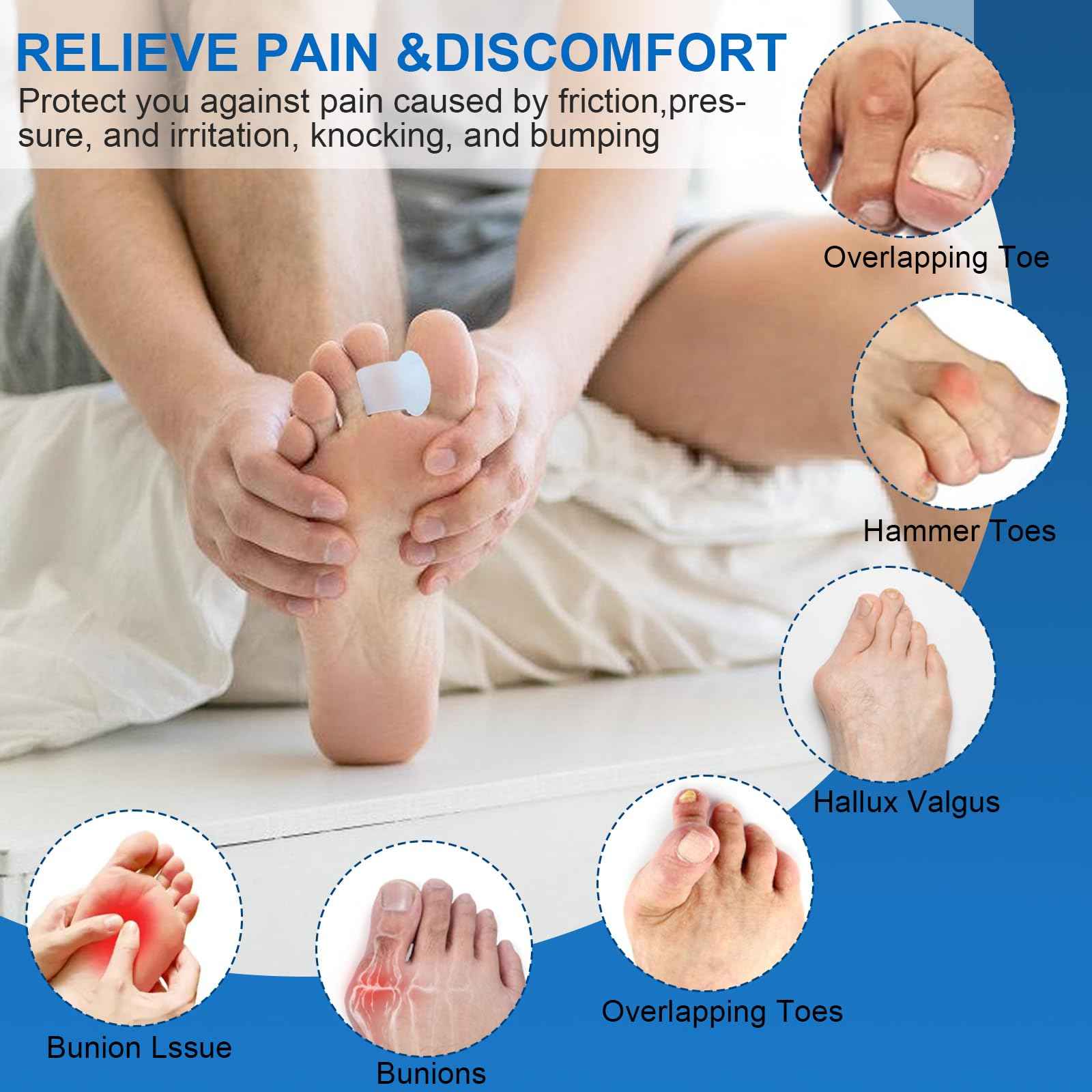 Pack of 10 Toe Spacers for Overlapping Toes, Gel Toe Separators for Men and Women, Correcting Bunions, Bunion Relief, Big Toe Alignment, Hammer Toe Straightener, Corrector and Spacer(Transparent)